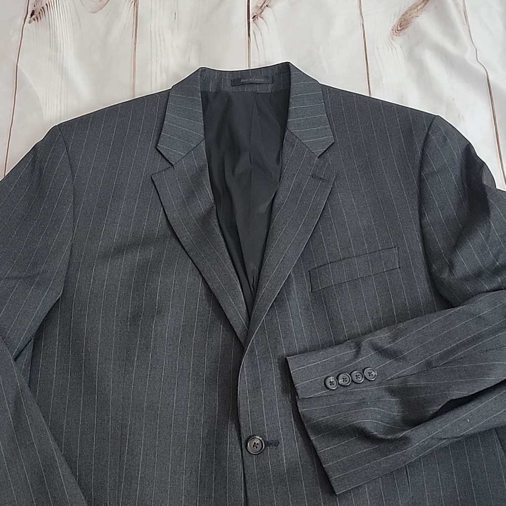 Lauren Ralph Lauren Blazer Jacket Wool-Laine Size 46L Gray with Pinstripes - Picture 2 of 9